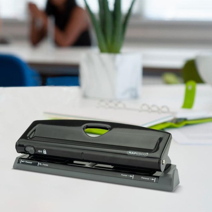 Perforateur - 6 trous - métal - noir - capacité 9 feuilles - rapesco