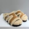 2025 New Leather Lamb Wool Thick-soled Heightened One-word Fluffy Slippers for Women To Wear Versatile Casual Fluffy Shoes for Women