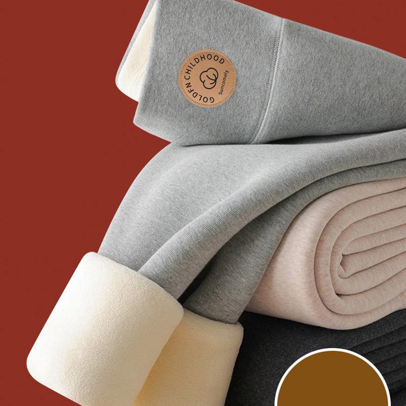 Solid Color Fleece-Lined Leggings - Winter Basics Skinny Fit Polyester Blend with Medium Stretch, Knit Cropped Warm Leggings