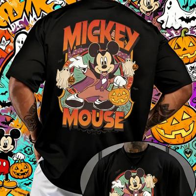 2025 Sommer Disney Halloween Mickey Maus und Geistermuster Herren Kürbis und Fledermaus Design Geist 100% Reine Baumwolle Freizeit T-Shirt