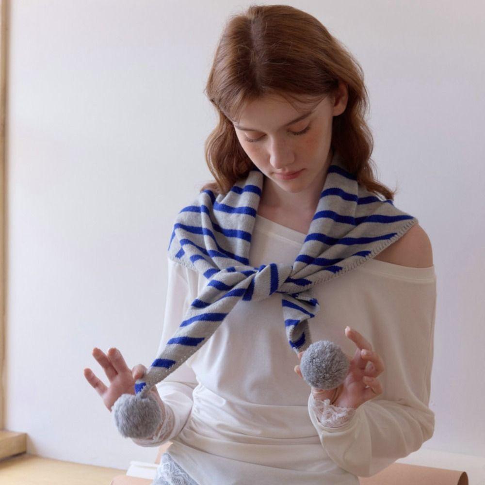 Plaid Triangular Knitted Shawl Long Winter Cashmere Scarves Retro Stripe Scarf  Women/Men