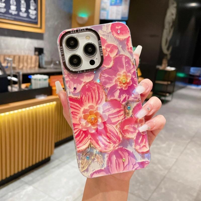 Rhinestone Rainbow Flower Phone Case With Bracelet For Samsung S25 Ultra Iphone 16 Pro Max