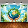 Whimsical Happy Earth Globe Tapestry Floral Botanical Wall Hanging Boho Nursery Room Decor Art Fabric Print
