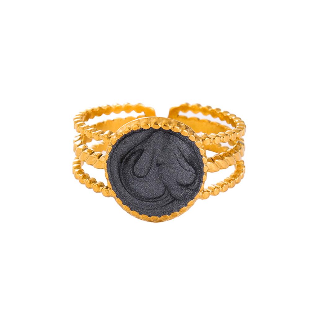 Women's Adjustable Colorfast Enamel Geometric Ring - Stainless Steel