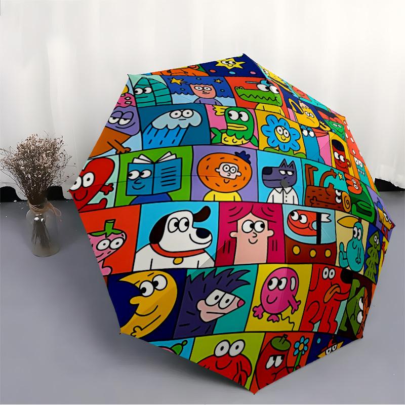 1pc Cartoon Characters Automatic Open/Close Umbrella with Folding Feature Compact Travel Umbrella, Lightweight Design, for Commuting, Business096