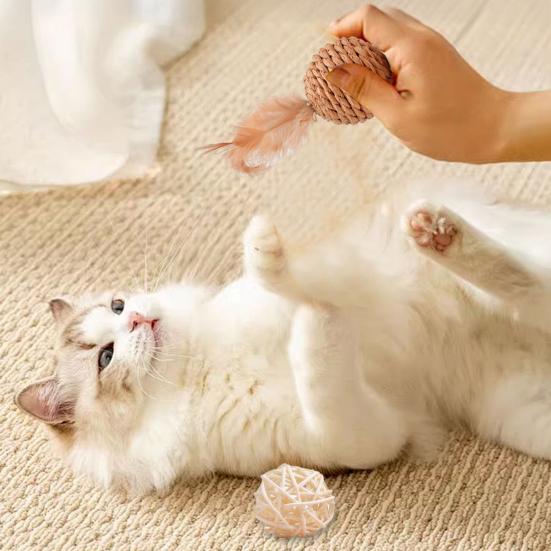 1 Set Cat Toy Felt Sisal Rattan Ball Cat Scratching Post with Bell Feather Large Size Furniture Protection Cat Scratcher