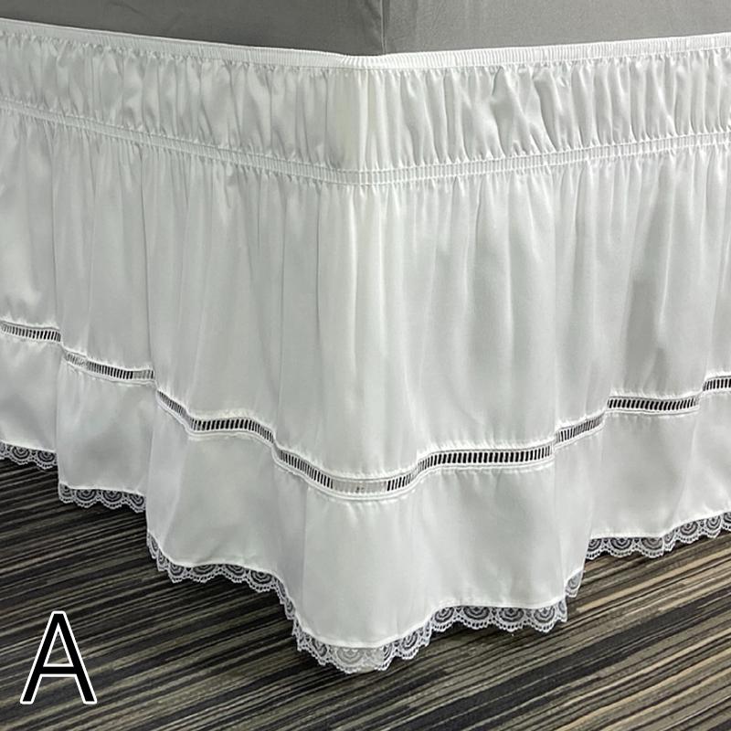 Elegant Lace Bed Skirt Embroidery Ruffles Lace Bed Skirt With Adjustable Belts Bed Cover Mattress Protector (No Pillowcase)