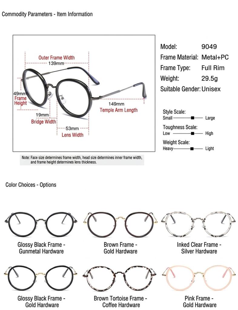 Non-Prescription Glasses Fashion Decorative Specs Pc Lenses Comfortable Round Frame Glasses For Travel Cycling Outdoor Sports