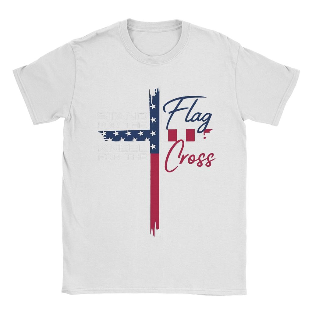 Men T-Shirt Stand For The Flag I Kneel For The Cross Awesome Pure Cotton Tee Shirt Short Sleeve  T Shirts Round Neck Tops Summer