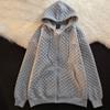 Damen-Sweatshirt, Kapuzenpullover, modisch, lockeres Waffel-Top, einfarbig, langärmelig, Strickjacke