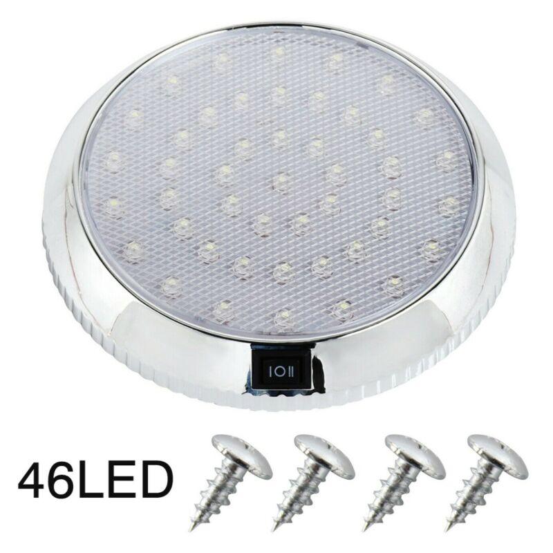 12V 46 LED Round Car Roof Light Lamp Chrome Carbon Look Interior Super Bright with ON/OFF Switch For Camper Van Caravan Boat RV