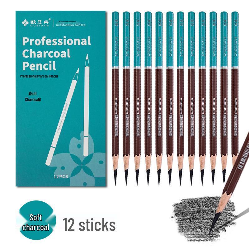 Ousidang Charcoal and Carbon Pencil Art Sketch Set - Speed Sketching with Dedicated Brushes, 14B & 16B
