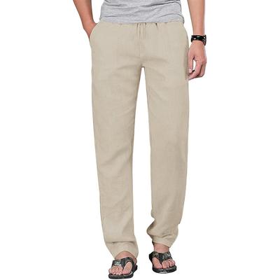 Herre bomull Lin Bukser med snøring Elastisk midje Uformell jogger Yogabukser Strandbukser Baggy Løse joggebukser for menn