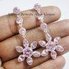 Pink CZ Sterling Silver Stud Earrings: Long Floral Dangle Earrings