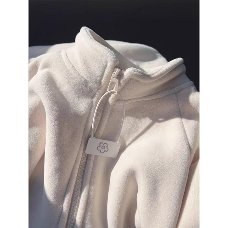 

Женская флисовая куртка абрикосового цвета, удобная, теплая, с воротником-стойкой, кардиган, осень-зима, свободная, повседневная, женская куртка, топ XL