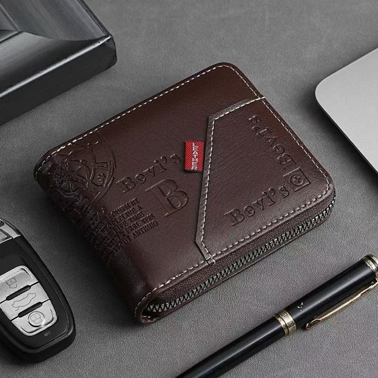 

Трендовий гаманець чоловічий з комбінованої шкіри, модний, повсякденний, короткий, ретро, гаманець для карток, монетниця, великої місткості, затискач для грошей темно-коричневого кольору