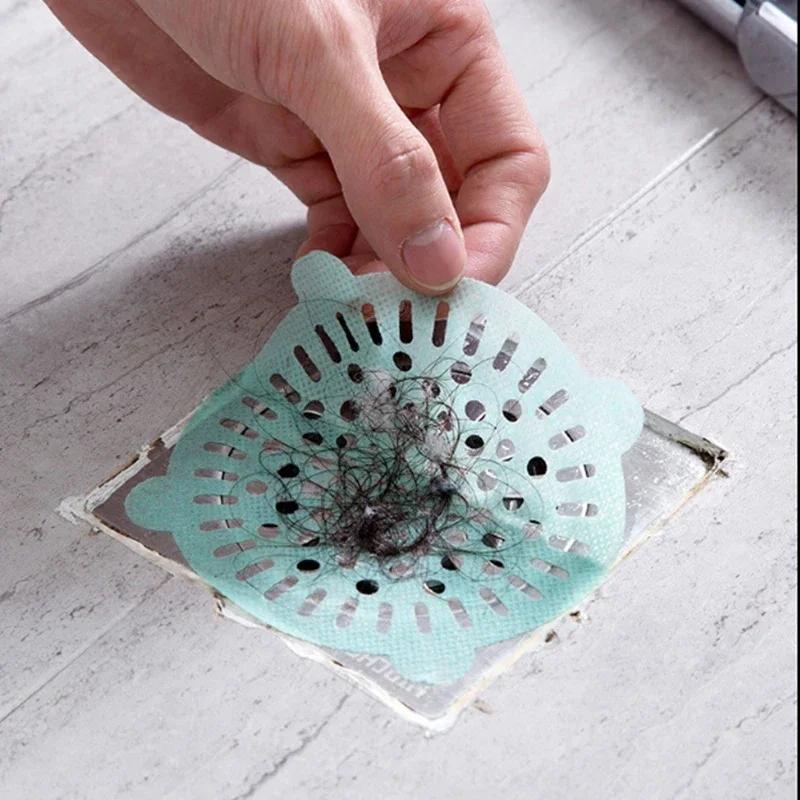 Disposable Bathroom and Kitchen Supplies: 10pcs Anti - Blocking Sewer Outfall Sink Drain Hair Strainer Stopper Filter Sticker