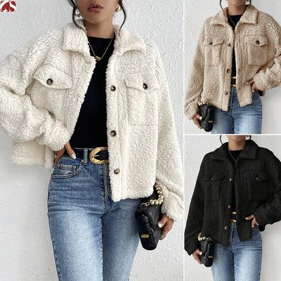 Women's Autumn Stand-Collar Plush Jacket Short Casual Coat