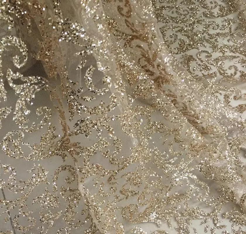 Wide 130cm Glitter Sequin Gauze Material Gold Stamping Fabric for Diy Sewing Party Evening Dress skirts Handmade