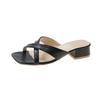 Beach Slippers Women 2025 New Summer Square Toe Open Toe Sandals Slides Middle Heels Fashion Women's Sandals Size 35-42 WSH5067