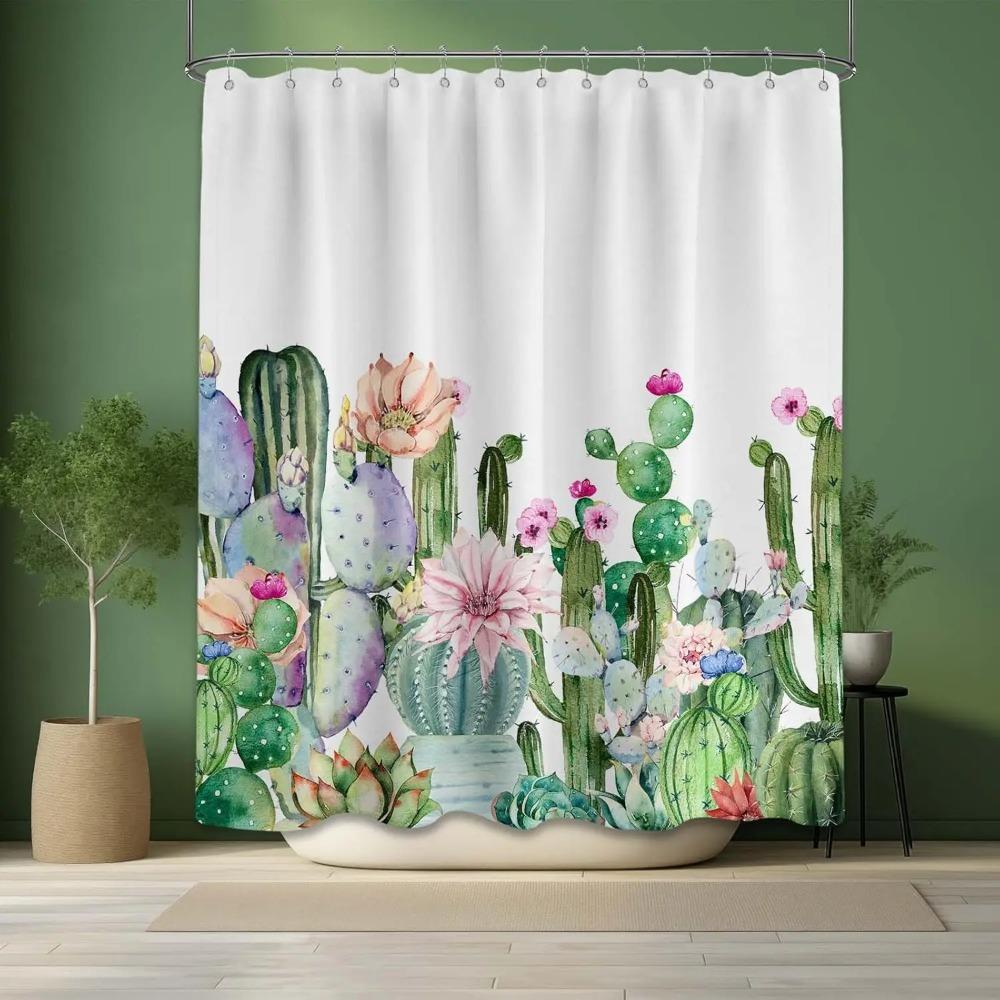 Cactus Printed Shower Curtain Desert Botanical Succulent Western For Bathroom Decor