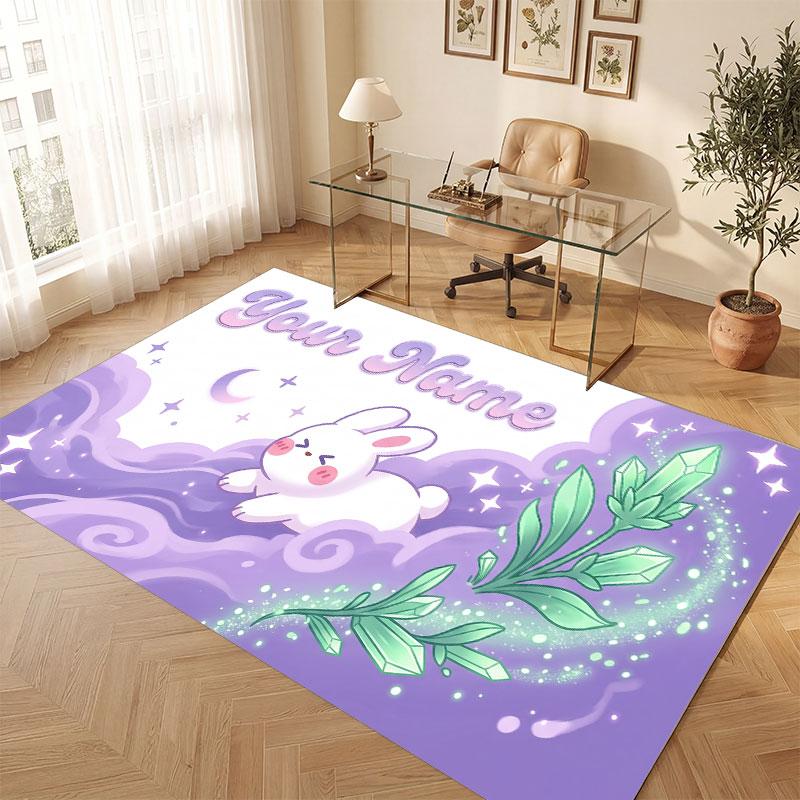 Space Cosmic Theme Crystal Velvet Floor Rug Personalized Custom Name Text Warm Carpet Home Decoration