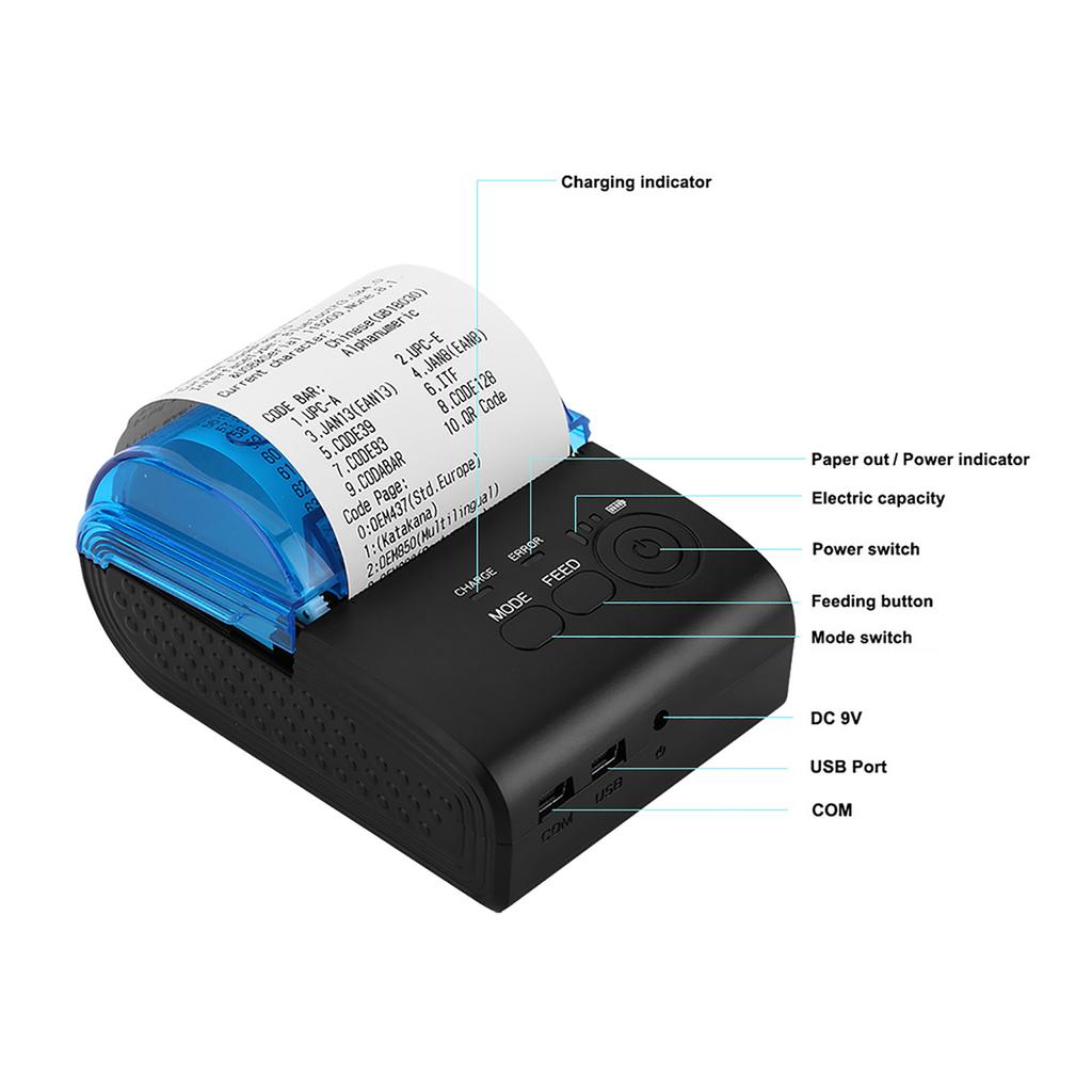 58mm Mini Portable Bluetooth 4.0 Thermal Receipt Printer POS/ESC/STAR for Android Receipt Printer USB Bluetooth Thermal Printer