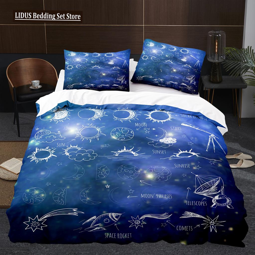 Antik Güneş Ay Nevresim Takımı King Queen Boyutu Mor Leylak Rengi Renkli Galaksi Psikedelik Boho Mandala Polyester Yatak Takımı