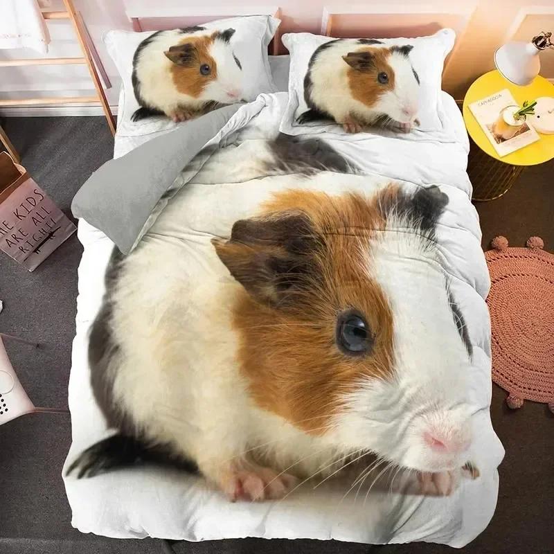 Guinea Pig Bedding Set Cute Mouse 3D Duvet Cover Animal Comforter Cover for Kids Boys Girls Teen Soft Twin Polyester Quilt Cover