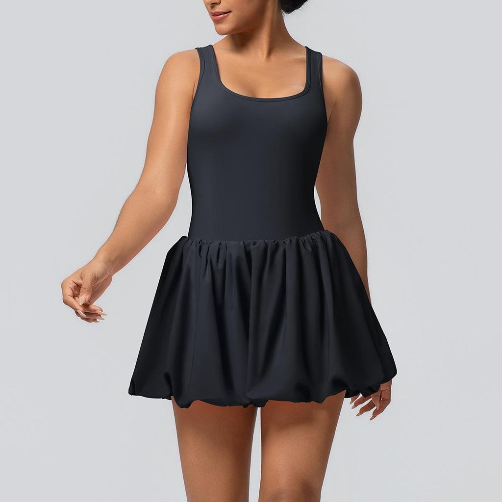 NEW bare feel sports dress with pocket,anti-exposure,tennis wear with bra pads,running, fitness and bodybuilding, sports trends, cycling dress Black