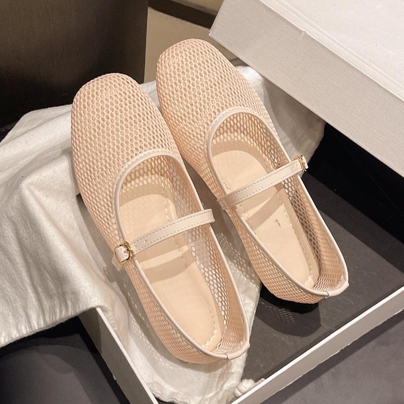 Square Toe Shallow Mouth One Strap Mesh Single Shoes Summer New Soft Sole Non-slip Low Top Shoes