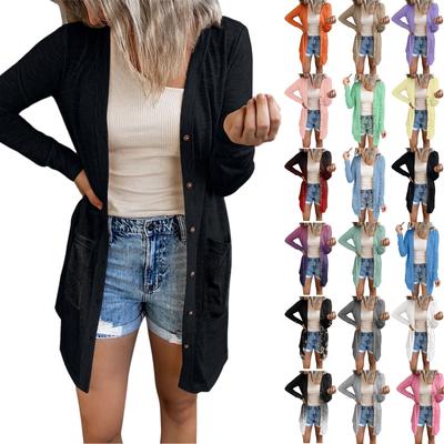 Kadın Önü Açık Hafif Hırka Uzun Kollu Düğme Aşağı Gevşek Dış Giyim