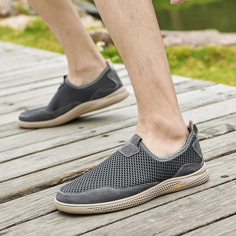 Fashion Summer Flats Men's Casual Shoes Breathable Mesh Men's Shoes Fashion Men Loafers Outdoor Non-slip Sneakers Light Walking Shoes