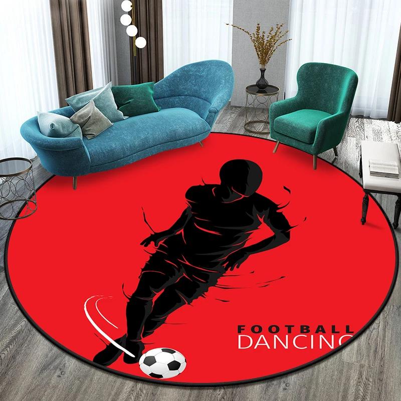 Fußball Fußballfeld Bedruckter Runder Teppich für Wohnzimmer Matte für Kinder Bodenteppich Yogamatte Schlafzimmer E-Sport Stuhl Rutschfeste Matten
