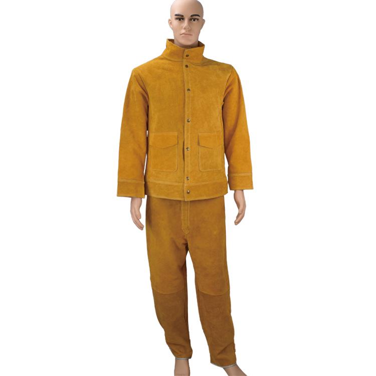 Cowhide Welding Suit: Yellow Anti-Scald, Wear-Resistant, Flame Retardant, Anti-Spatter Protective Gear