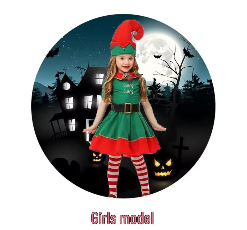 Kids' Christmas Elf Costume - Unisex Parent-Child Green Cosplay Outfit for Holiday Parties