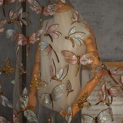 Mesh Sequins Gold Embroidered Butterfly Dragonfly Garment Lace Fabric DIY Skirt Women's Clothing Fabric Embroidery Lace Cloth