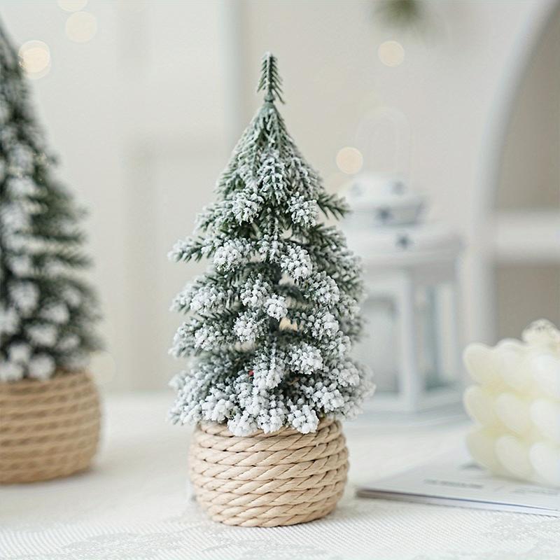 1PC Small Green Christmas Decor Plastic Christmas Tree Window Display Decor Flocked Artificial Christmas Tree
