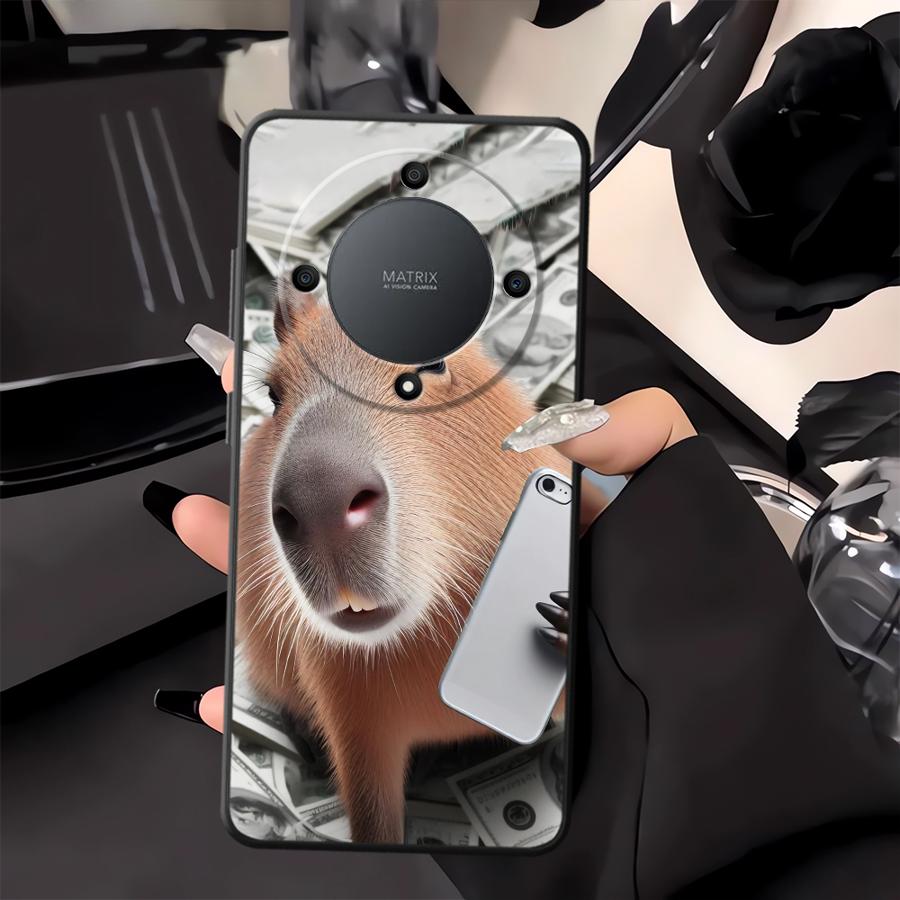Süße Capybara Hülle für Honor X7 X6 8X X8 X5b Magic5Lite X9a 90 200 400 Lite 70 Schwarze Weiche Handyhülle