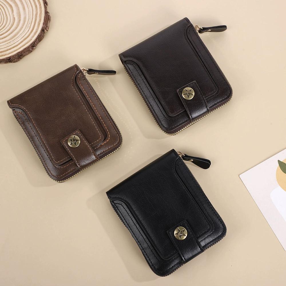 Retro Men's Short Wallet Vintage Man Money Clip Large Capacity Zipper Multifunctional Card Holder Coin Purse High Quality