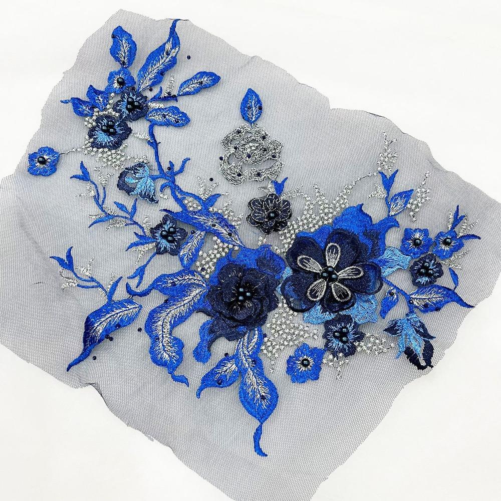 Colorful Sequined Sewing On Patches Flower Lace Beaded Lace Applique  Bridal Dress