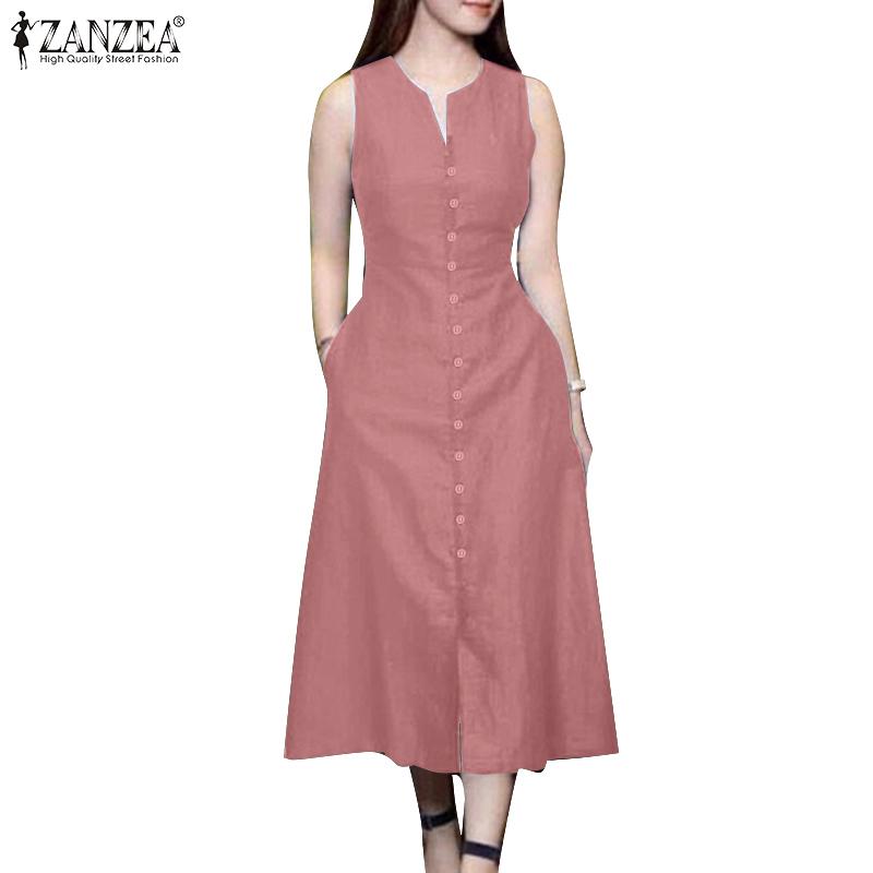 ZANZEA Womens Casual Off Shoulder Summer Sleeveless Dress