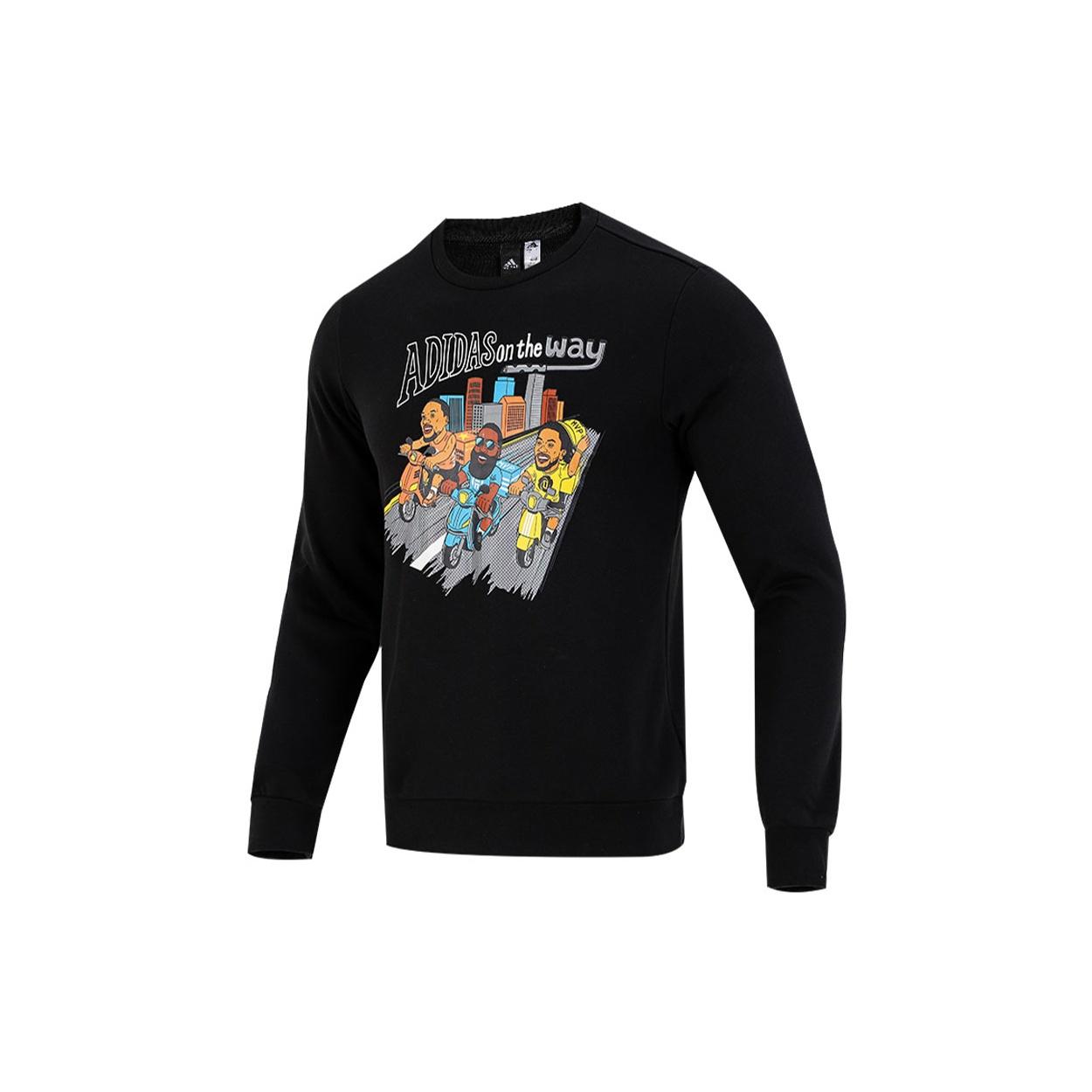 Men s adidas Funny Printing Sports Round Neck Pullover Black HG3624 M