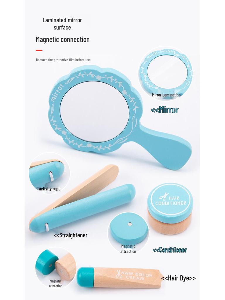 Korean Kids' Wooden Makeup & Hairdressing Pretend Play Set
