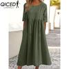 QICED Primavera Estate Abito Donna Girocollo Abiti Lunghi Casual Ampi Abiti Taglie Forti