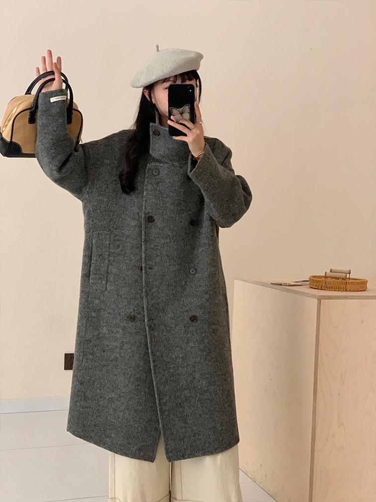 Women's High-End Double-Sided Wool Coat with Stand Collar - 2026 Autumn/Winter Collection