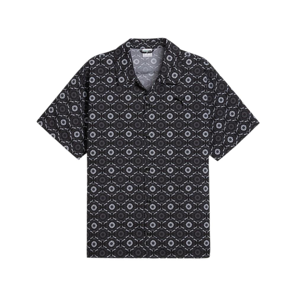 

Puma Classics New Prep All-Over Print Fashion Versatile Soft Skin-Friendly Short Sleeve Shirt Unisex Shirts Black 627873-01 S
