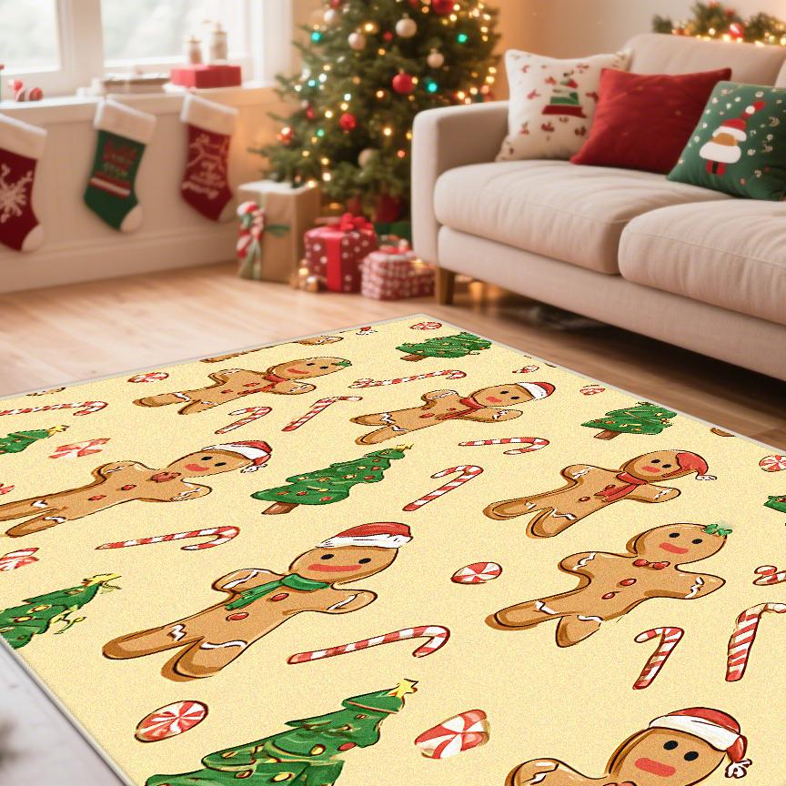 

Christmas Tree Gift Carpet Living Room Decoration Yellow Snowman Lounge Rugs Soft Anti-slip Bedroom Bedside Mat Easy Cleaning 60x90cm
