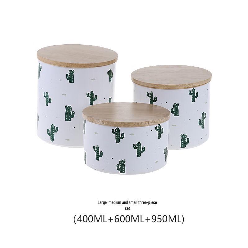 

ZISIZ Cactus Ceramic Storage Jar Set with Bamboo Lids