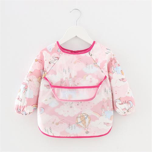 0-2Y Baby Toddler Long Sleeve Bib Cute Colorful Cartoon Printing Waterproof Smock Bib Boys Girls Burp Cloth Feeding Accessories
